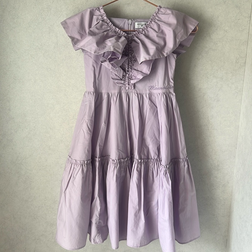 Monnalisa girls lavender dress crisp cotton ruffle midi sz 6 purple